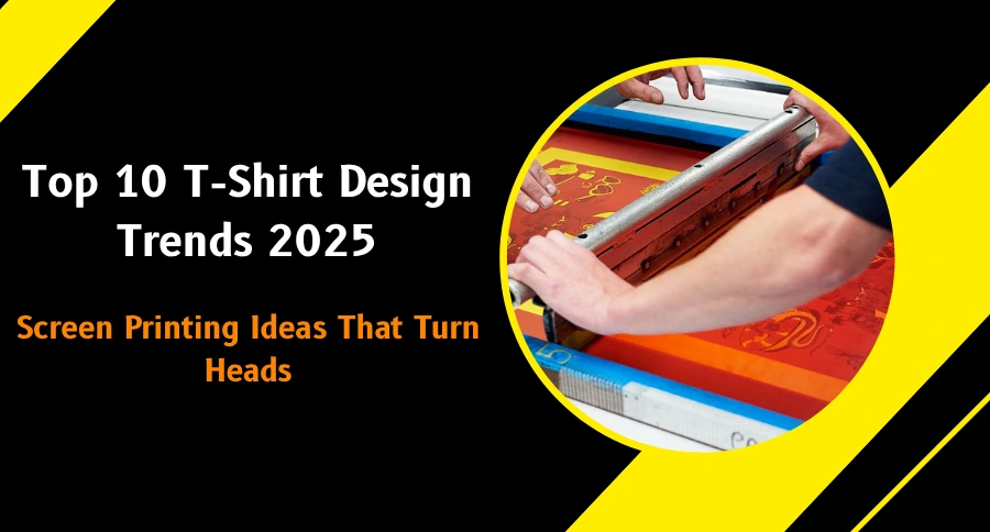 Trendy screen-printed t-shirts with bold typography, vintage graphics, and artistic designs displayed on hangers and models